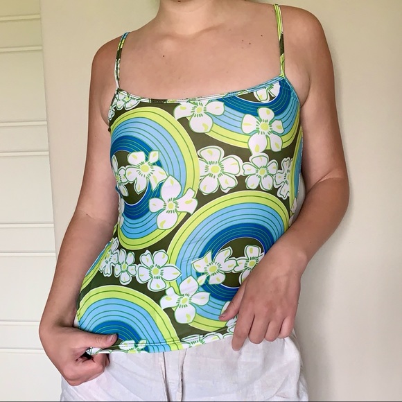 Y2K Groovy Lime Green and Blue Swim Top - Picture 4 of 12